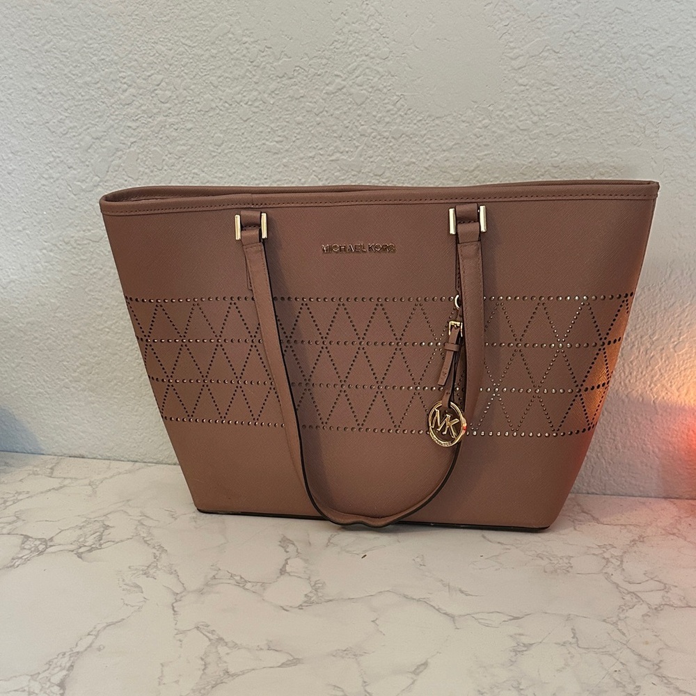Michael Kors Dusty Rose Perforated Saffiano Tote